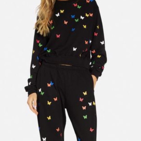 Lauren Moshi Spaling Mini Butterflies Black Pullover Long Sleeve Sweater Top NWT - Picture 2 of 8